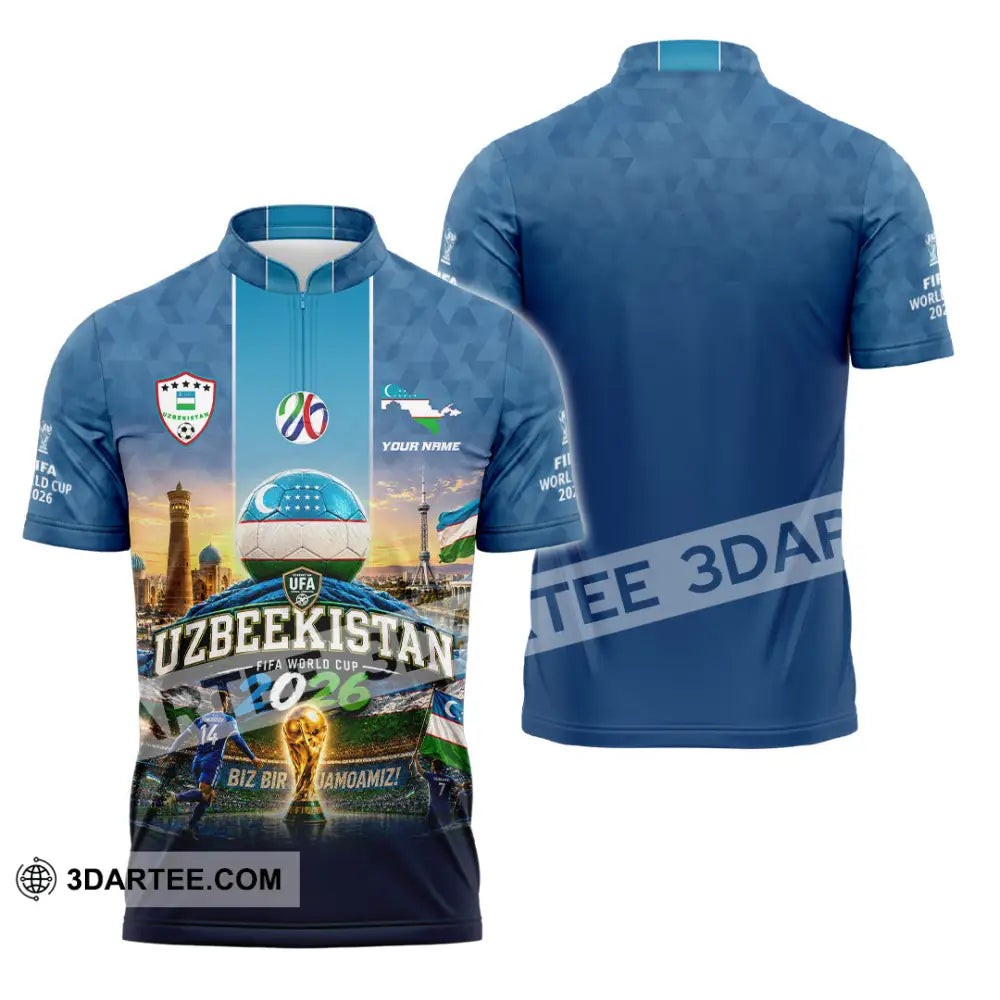 Unisex Shirt - Custom Uzbekistan World Cup 2026 Shirt - Zipper Polo Shirt / S - T-shirt