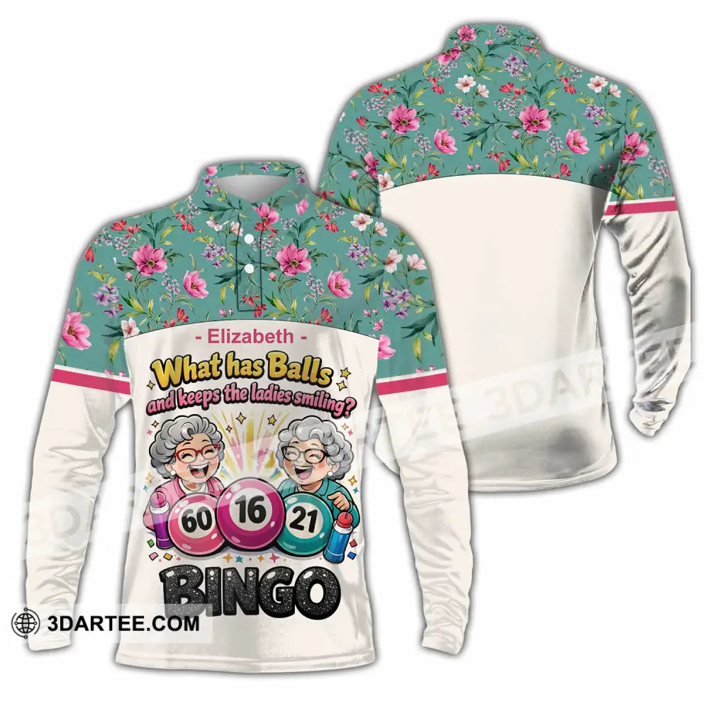 Unisex Shirt - Custom What Has Balls And Keeps The Ladies Smiling Bingo Shirt - Long Sleeve Polo / S - T-shirt