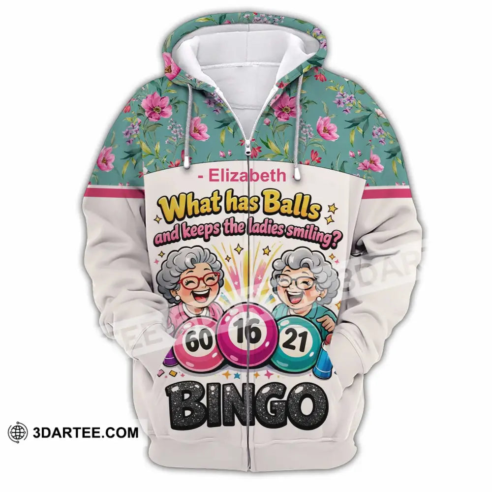 Unisex Shirt - Custom What Has Balls And Keeps The Ladies Smiling Bingo Shirt - Zipper Hoodie / S - T-shirt