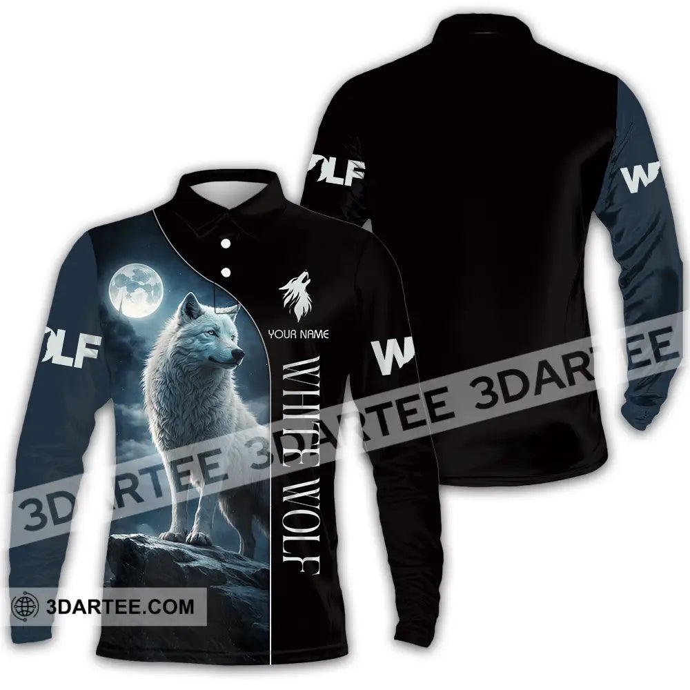 Unisex Shirt - Custom White Wolf 3D Shirt Long Sleeve Polo / S T-shirt