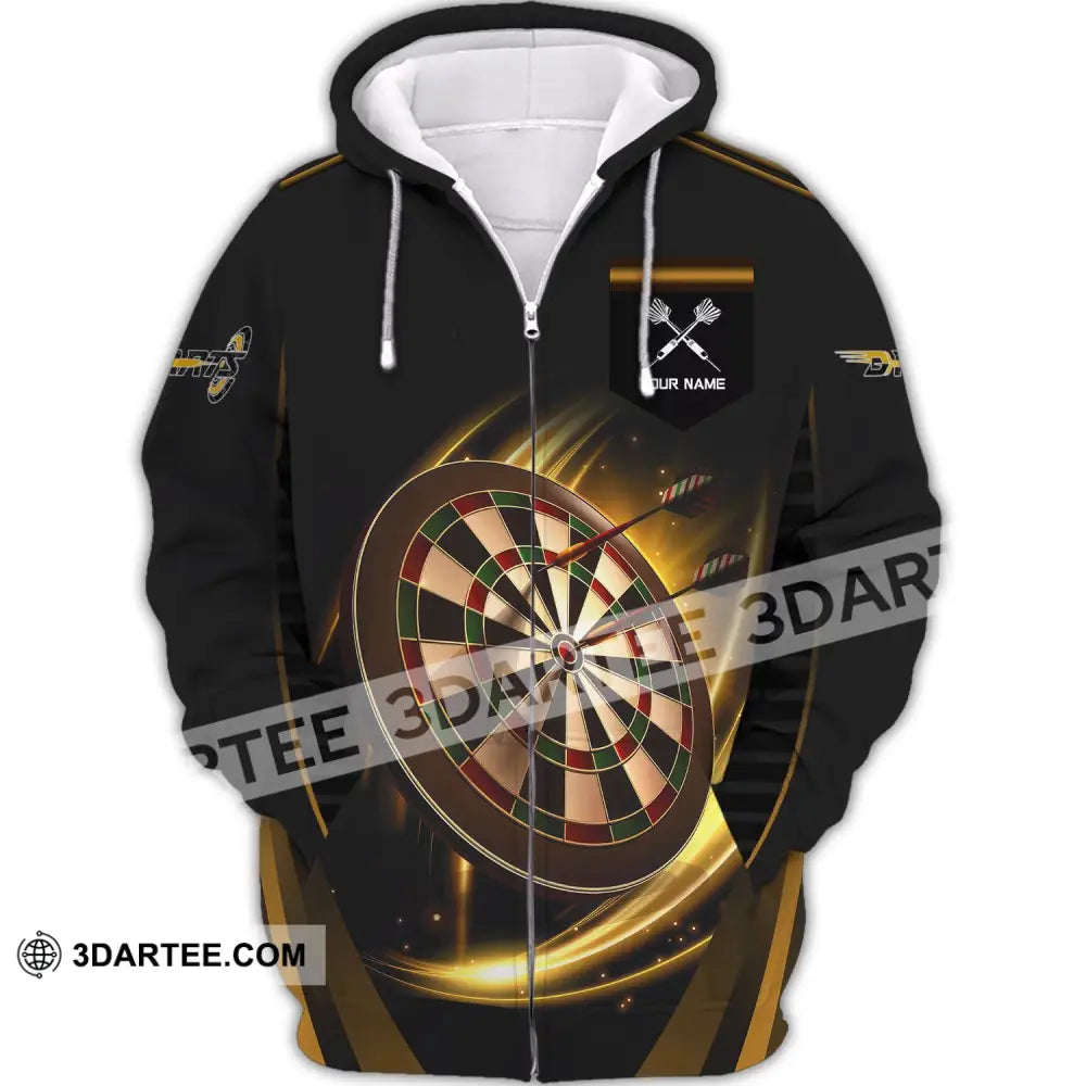 Unisex Shirt Darts T-Shirt Golden Dart Lover Gift Gamer Zipper Hoodie / S