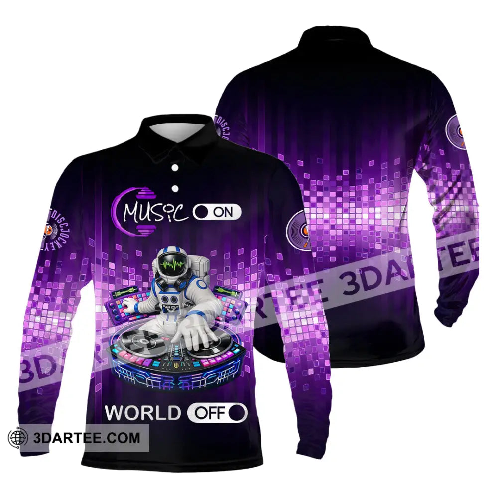 Unisex Shirt - Disc Jockey Music On World On 3D Shirt Long Sleeve Polo / S T-shirt