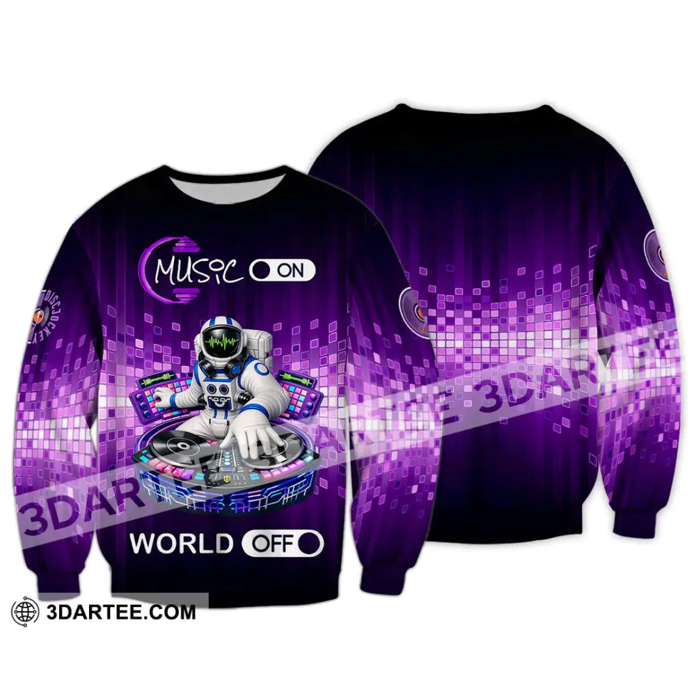 Unisex Shirt - Disc Jockey Music On World On 3D Shirt Long Sleeve / S T-shirt