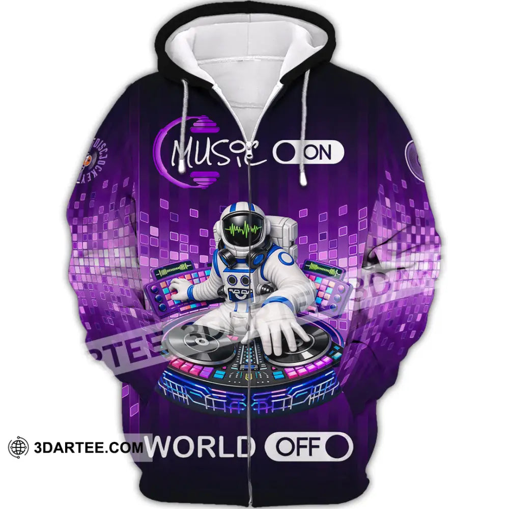 Unisex Shirt - Disc Jockey Music On World On 3D Shirt Zipper Hoodie / S T-shirt