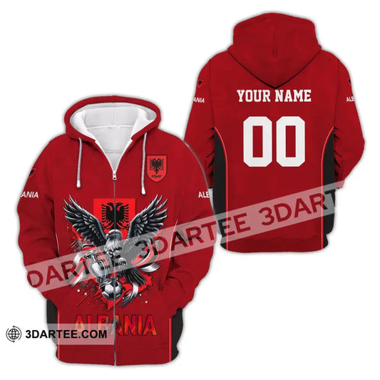 Unisex Shirt Euro 2024 Custom Name And Number Albania Football Polo Long Sleeve Zipper Hoodie / S