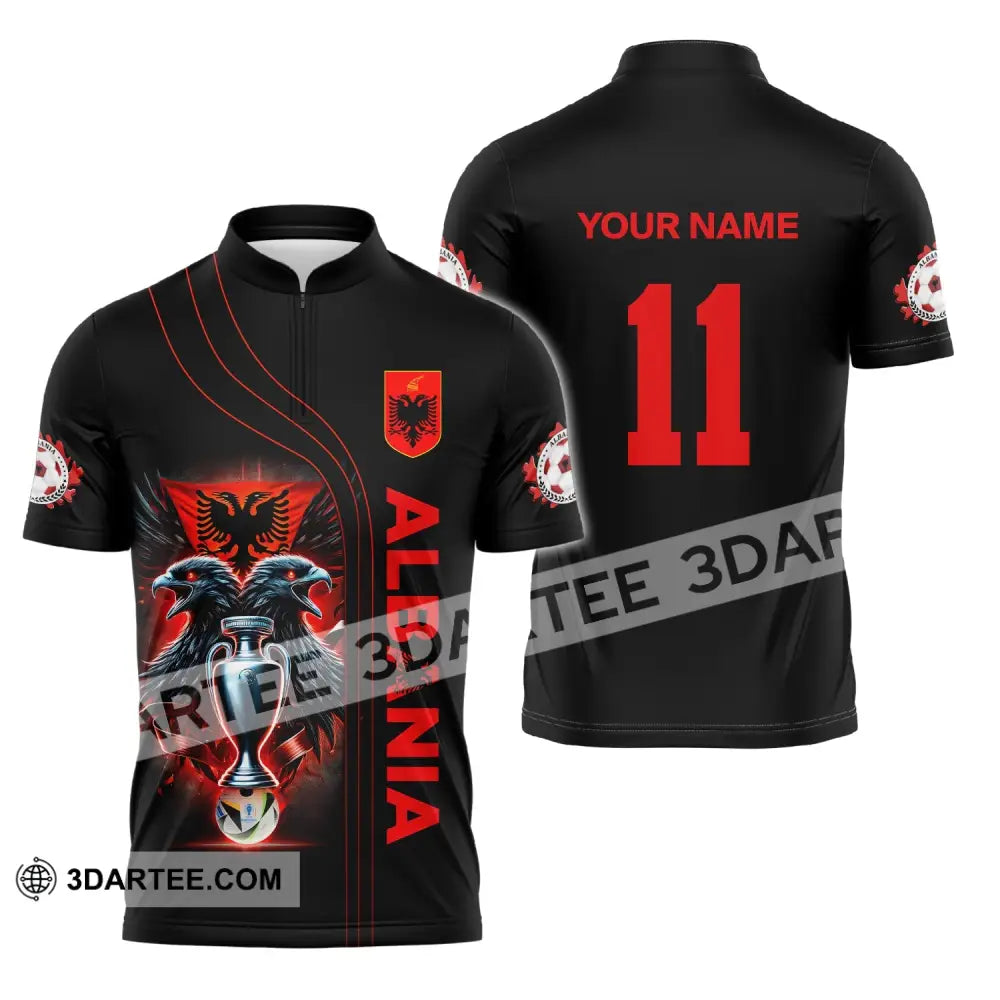 Unisex Shirt Euro 2024 Custom Name And Number Albania Football Polo Long Sleeve Zipper / S T-Shirt