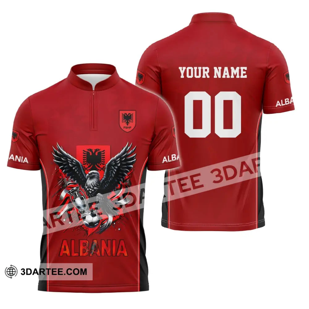 Unisex Shirt Euro 2024 Custom Name And Number Albania Football Polo Long Sleeve Zipper / S T-Shirt