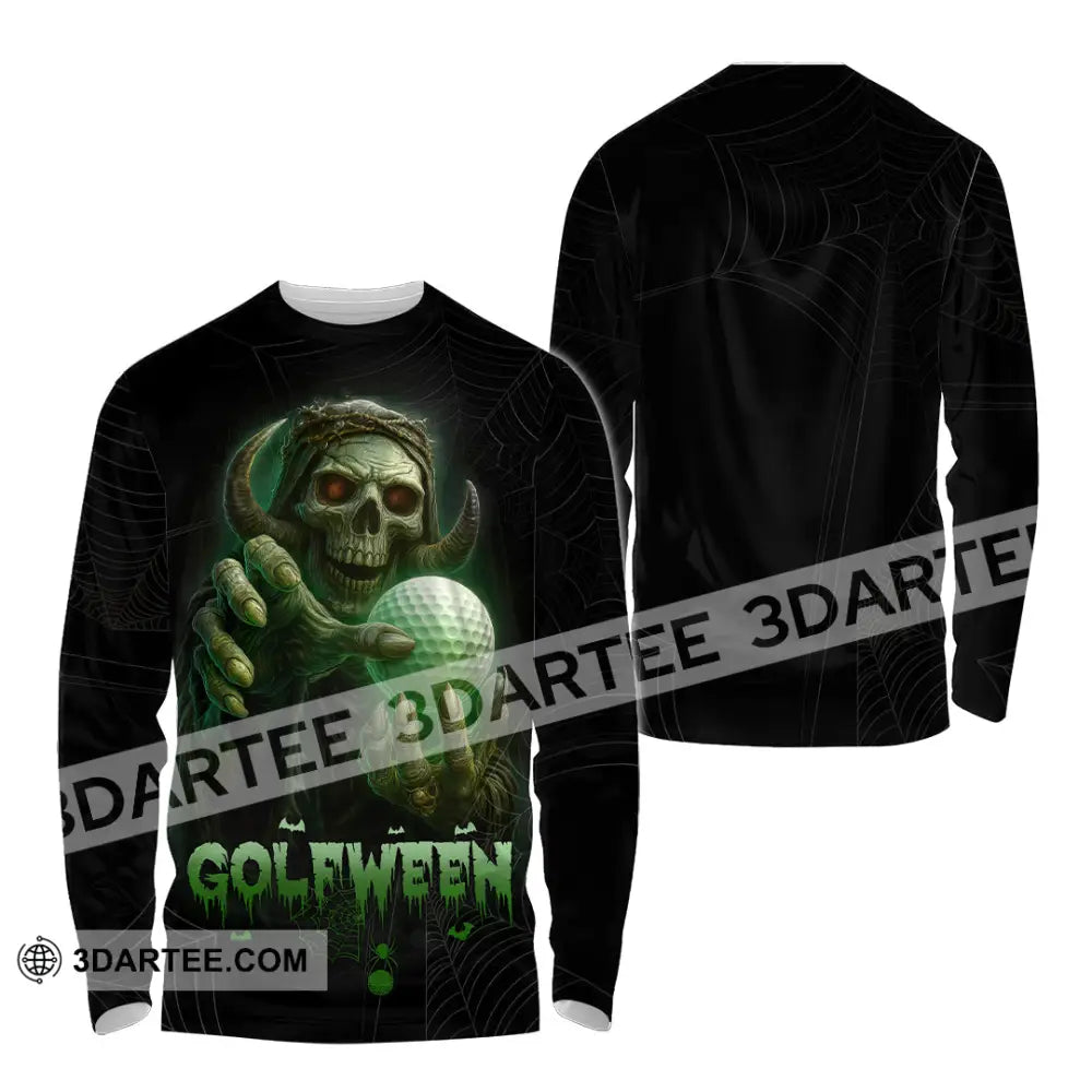 Unisex Shirt - Hello Darkness Skeleton Funny Skull Golf Golfween Halloween Golf Player Shirt Long Sleeve Shirt / S