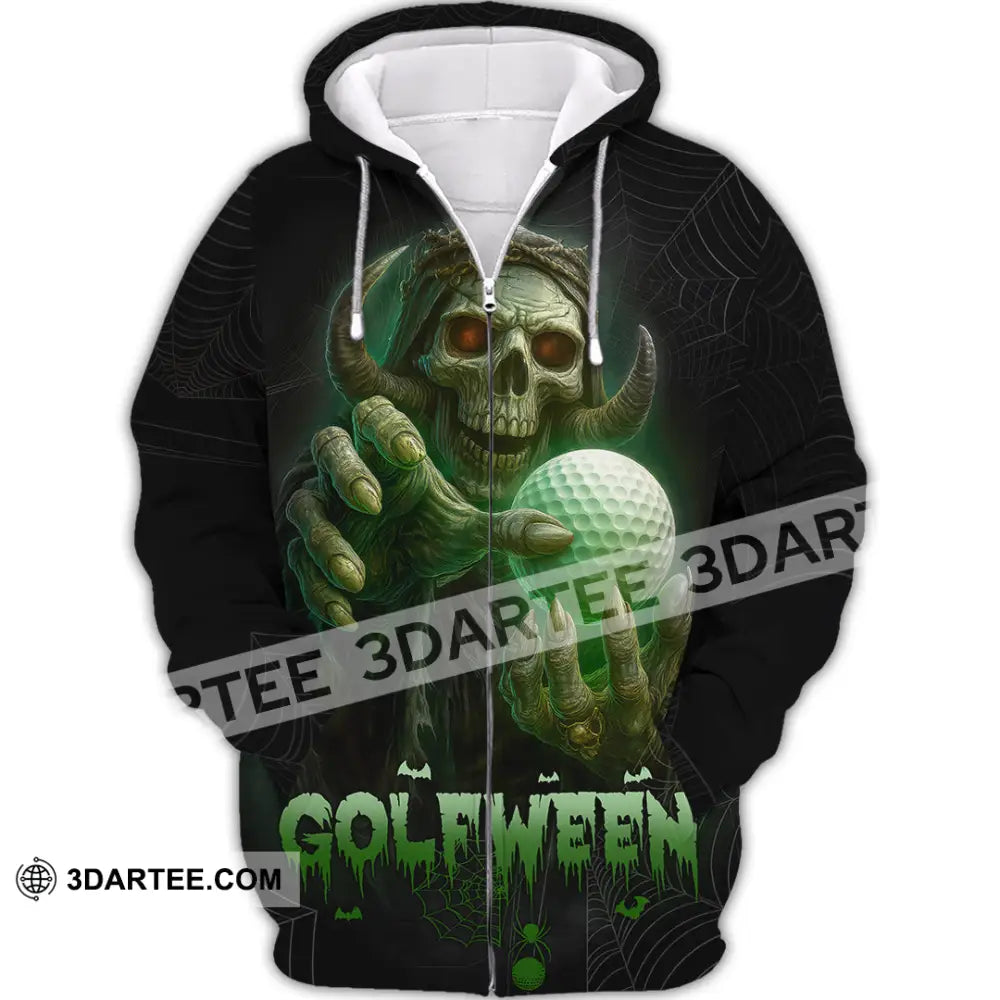 Unisex Shirt - Hello Darkness Skeleton Funny Skull Golf Golfween Halloween Golf Player Shirt Zipper Hoodie / S T-shirt