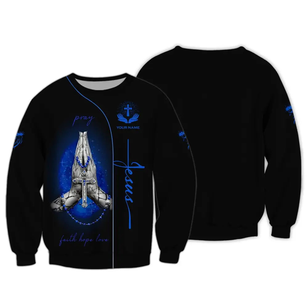 Unisex Shirt Jesus Pray Faith Hope Love Cross Hoodie Christian Long Sleeve / S T-Shirt