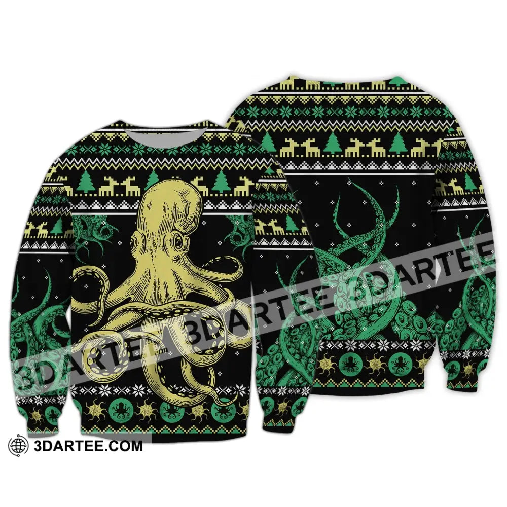 Unisex Shirt Octopus Ugly Christmas Hoodie Zip Sea Animal T-Shirt Gift For Long Sleeve / S