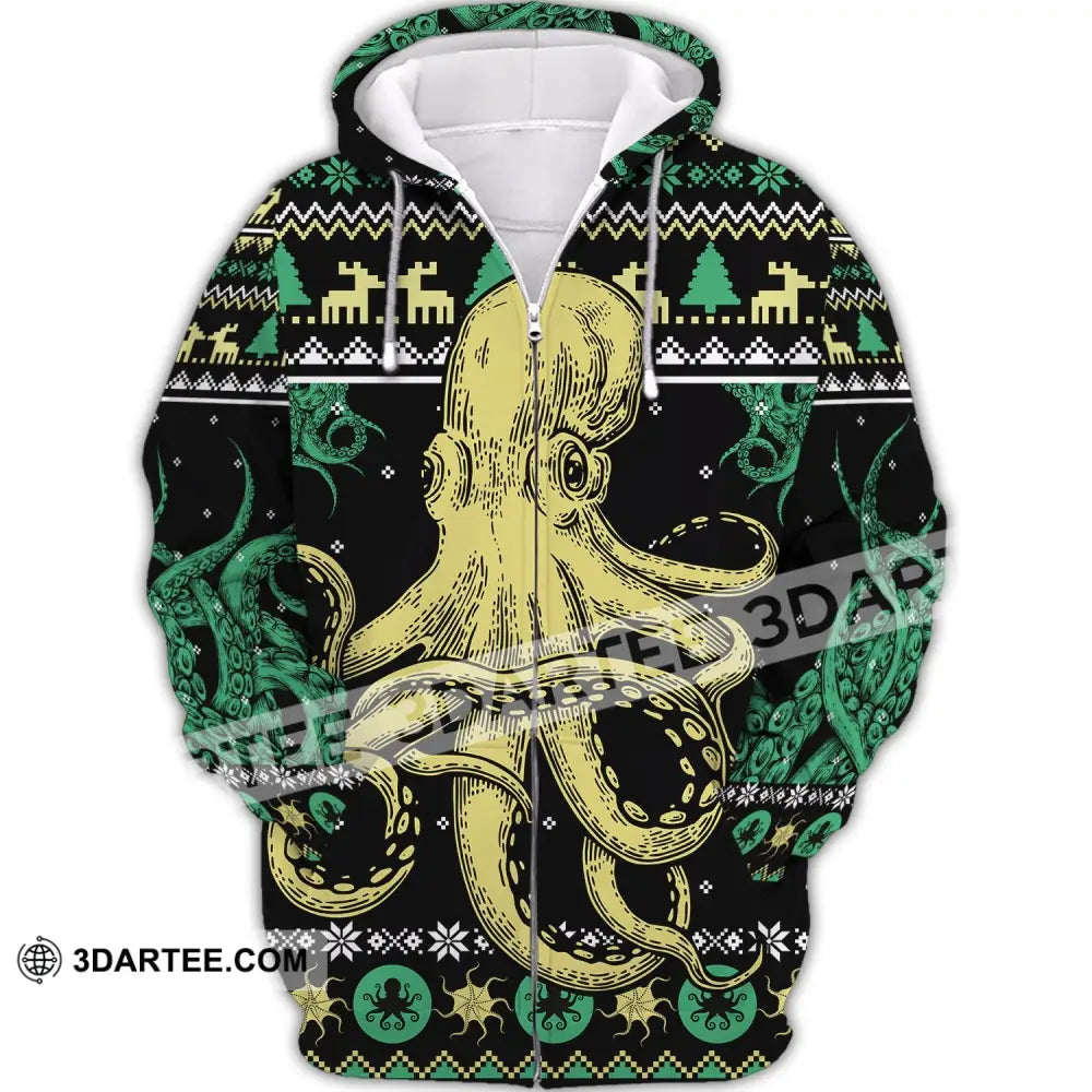 Unisex Shirt Octopus Ugly Christmas Hoodie Zip Sea Animal T-Shirt Gift For Zipper / S