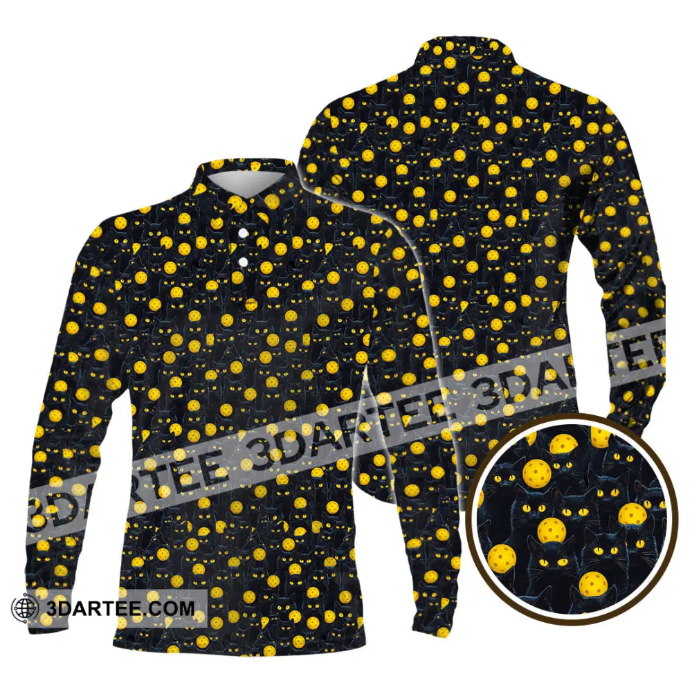 Unisex Shirt Pickleball Halloween Black Cat Shirt Long Sleeve Polo / S T shirt