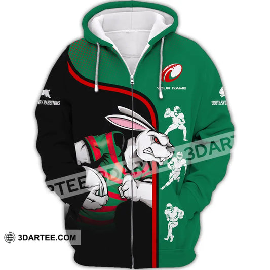 Unisex Shirt South Sydney Rabbitohs Reggie The Rabbit Hoodie Football T-Shirt Zipper / S