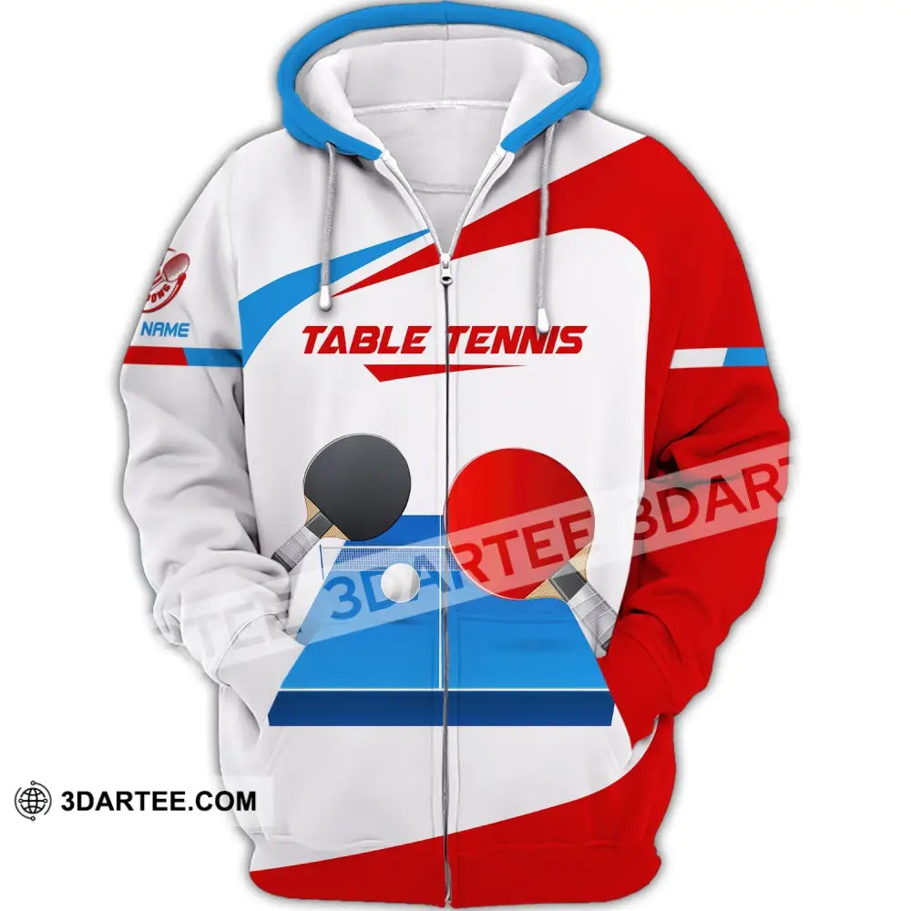 Unisex Shirt Table Tennis Custom Ping Pong T-Shirt Gift For Player Zipper Hoodie / S