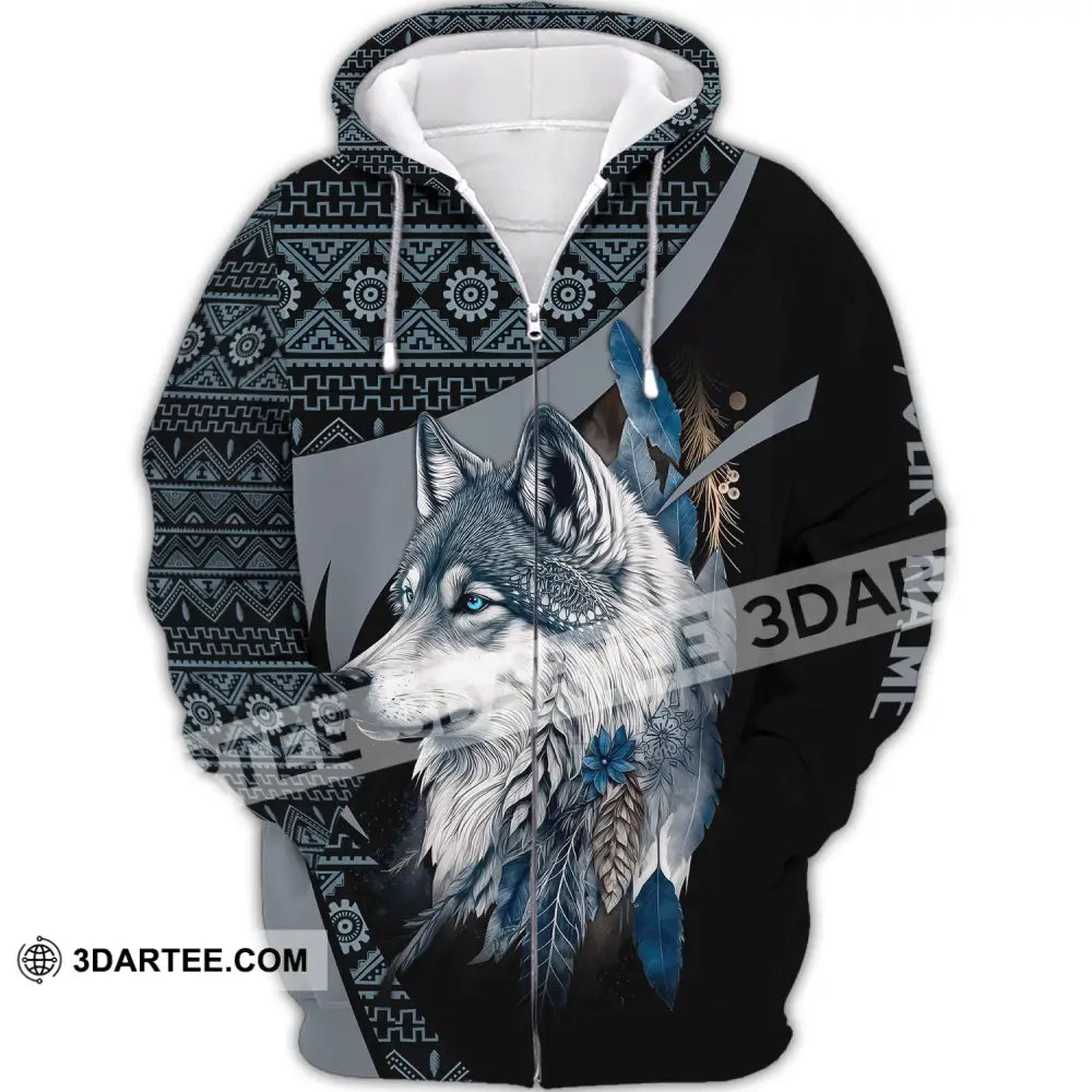 Unisex Shirt Wolf Native American Hoodie Indigenous Zipper / S T-Shirt