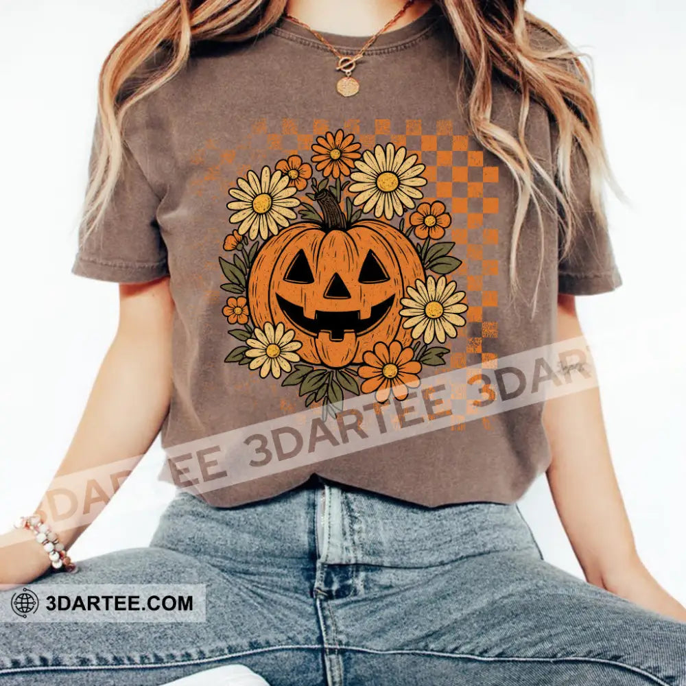 Unisex T-Shirt - Retro Halloween Ghost Pumpkin T-Shirt Halloween Collectible Gift Brown / S Apparel
