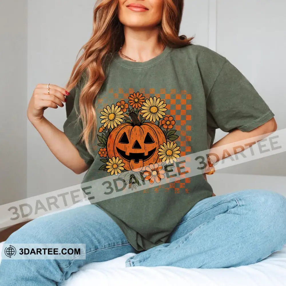 Unisex T-Shirt - Retro Halloween Ghost Pumpkin T-Shirt Halloween Collectible Gift Hunter Green / S Apparel