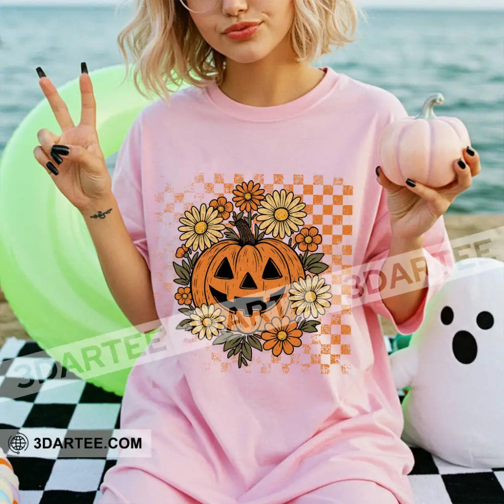 Unisex T-Shirt - Retro Halloween Ghost Pumpkin T-Shirt Halloween Collectible Gift Light Pink / S Apparel