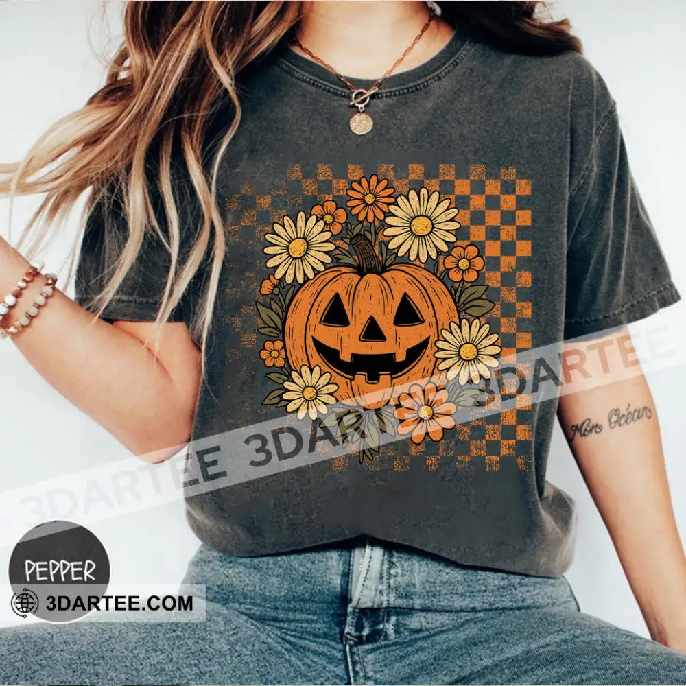 Unisex T-Shirt - Retro Halloween Ghost Pumpkin T-Shirt Halloween Collectible Gift Pepper / S Apparel