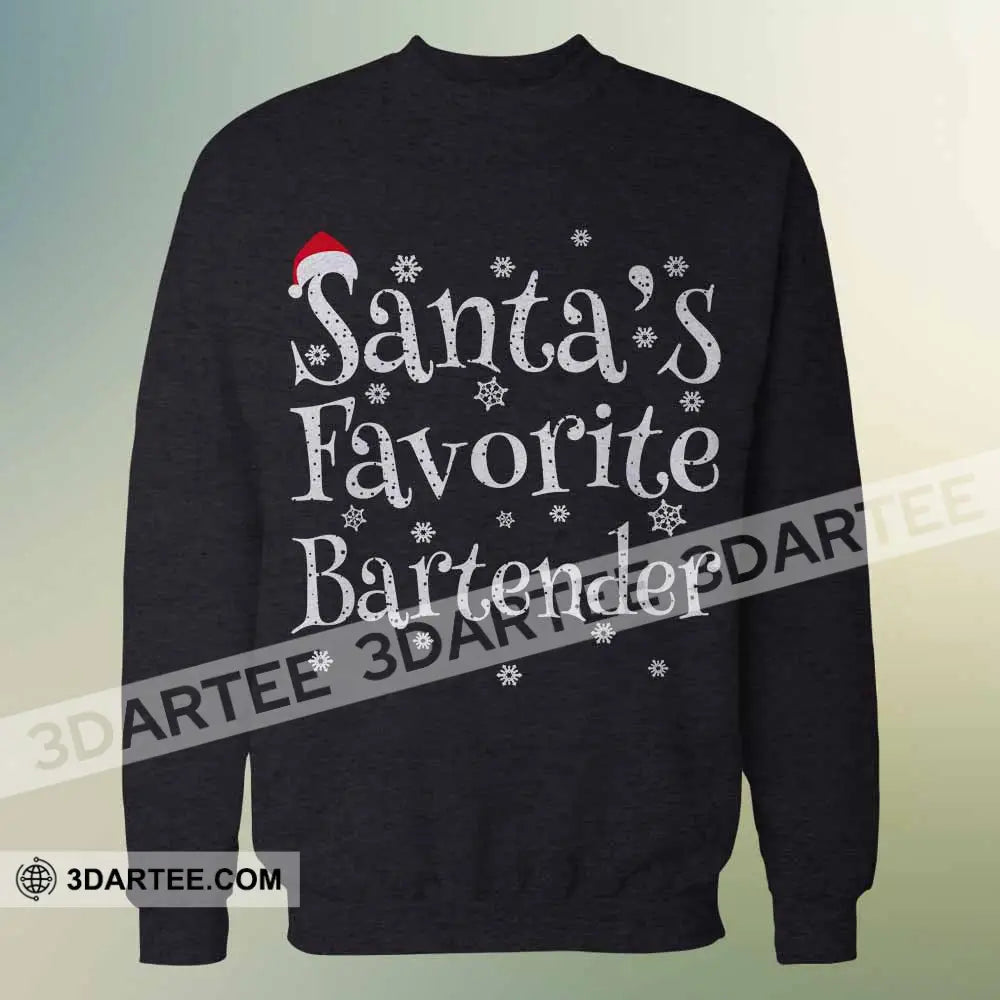 Unisex T-Shirt Santa’s Favorite Bartender Shirt Christmas Hoodie Gift For T-Shirt