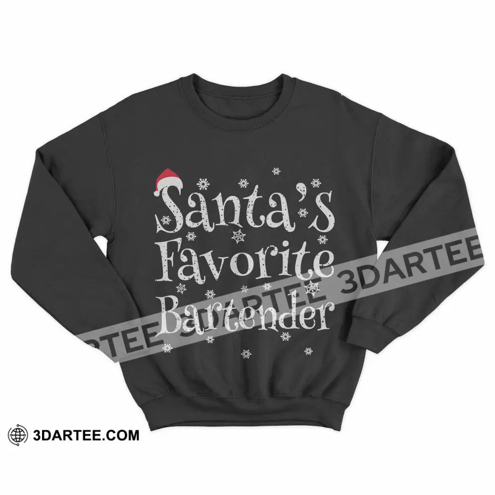 Unisex T-Shirt Santa’s Favorite Bartender Shirt Christmas Hoodie Gift For T-Shirt