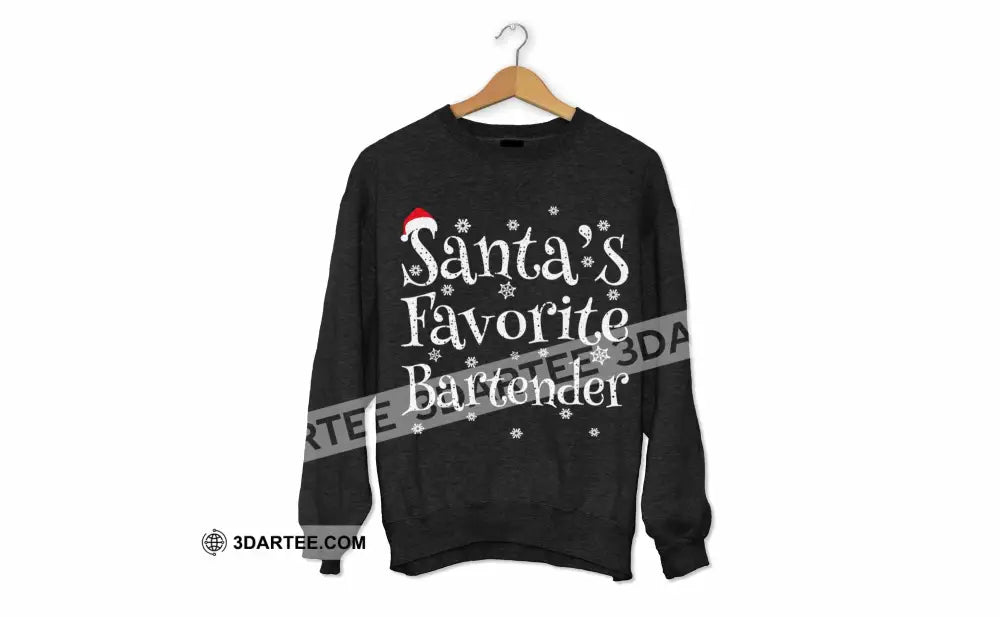 Unisex T-Shirt Santa’s Favorite Bartender Shirt Christmas Hoodie Gift For T-Shirt