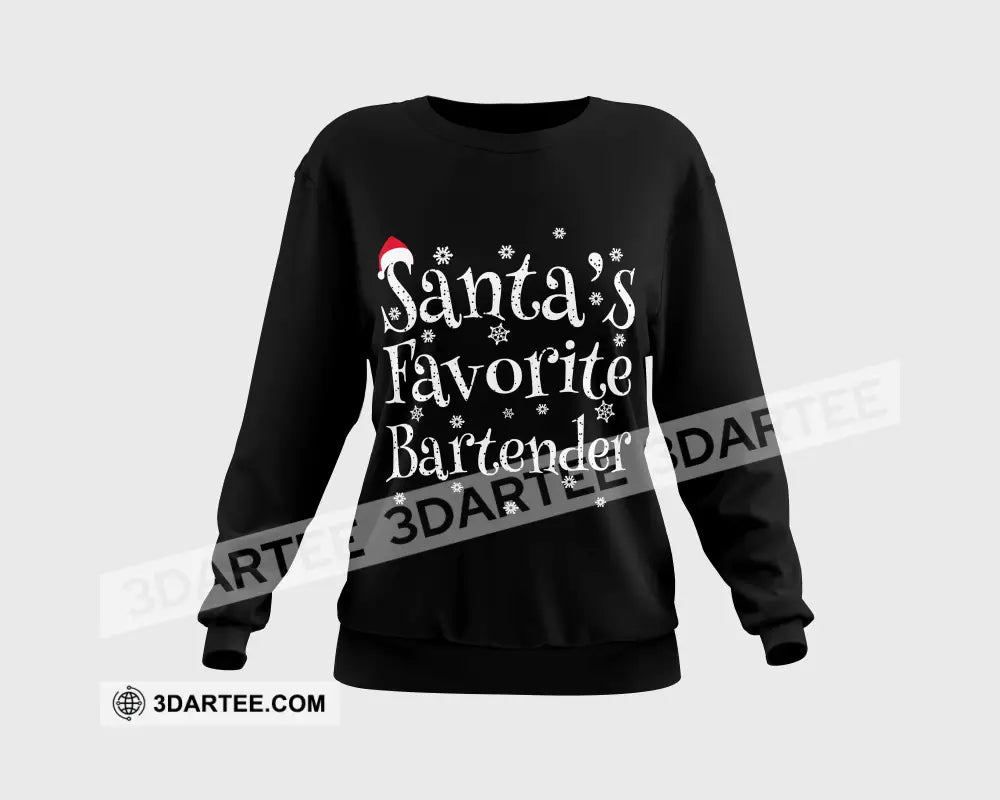 Unisex T-Shirt Santa’s Favorite Bartender Shirt Christmas Hoodie Gift For T-Shirt