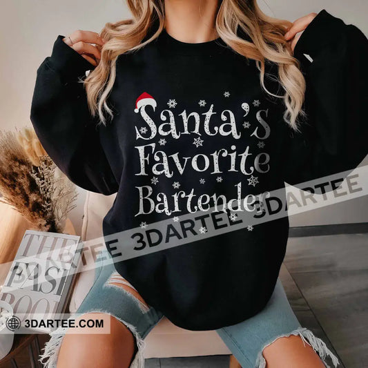 Unisex T-Shirt Santa’s Favorite Bartender Shirt Christmas Hoodie Gift For T-Shirt