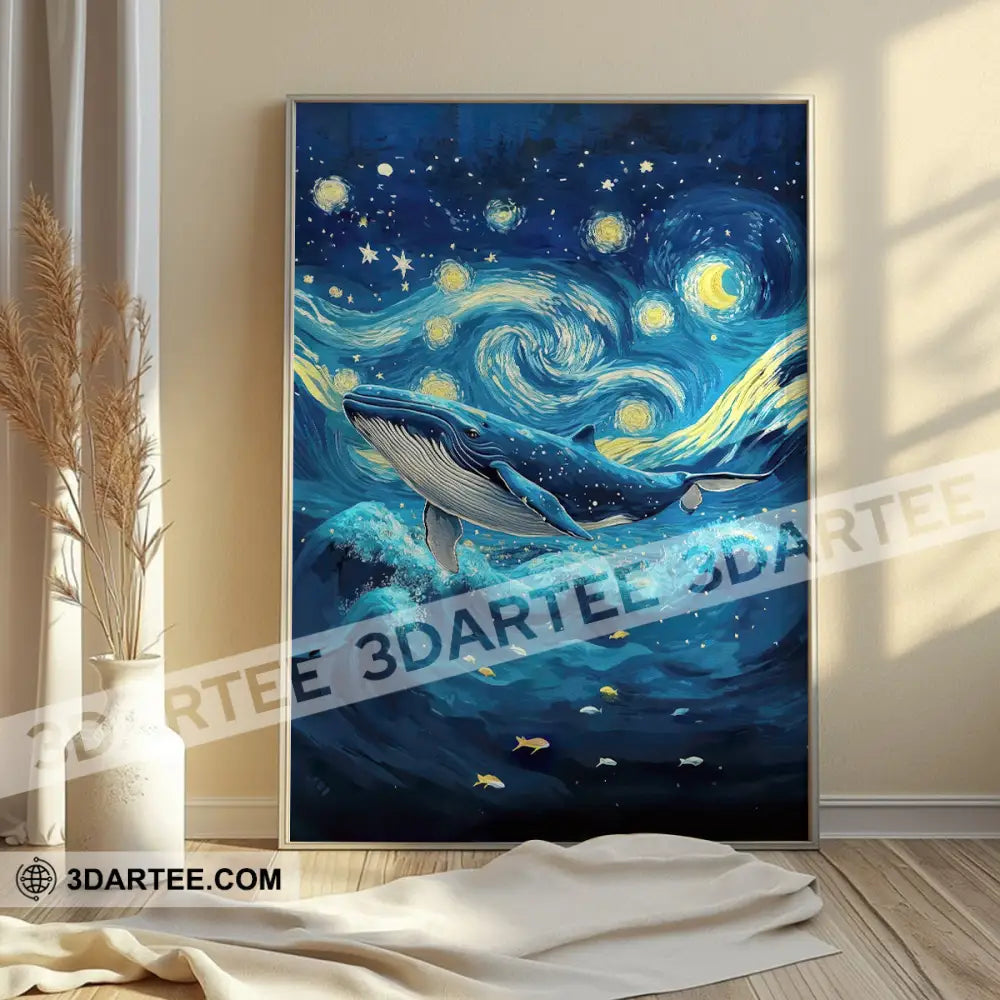 Whale In The Night Sky Canvas Poster Poster / 12’’ x 8’’