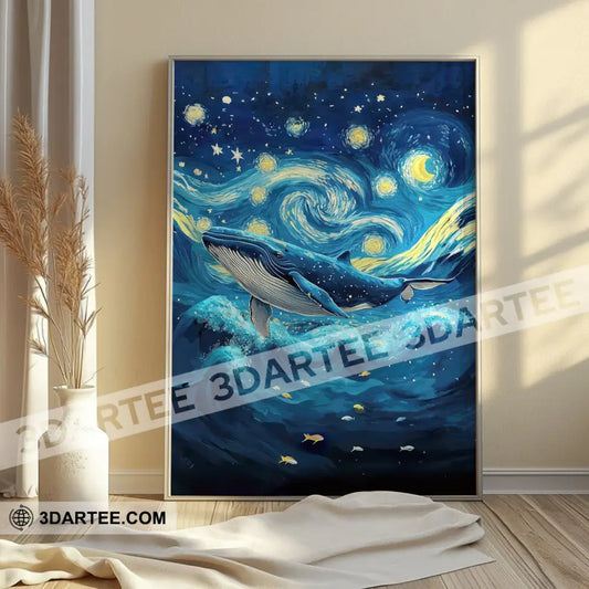 Whale In The Night Sky Canvas Poster Poster / 12’’ x 8’’