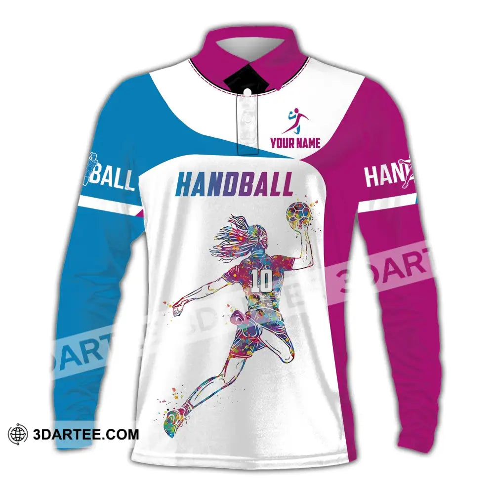 Woman Shirt Custom Name And Number Handball Polo Long Sleeve Club Uniform Lover Gift / S T-Shirt