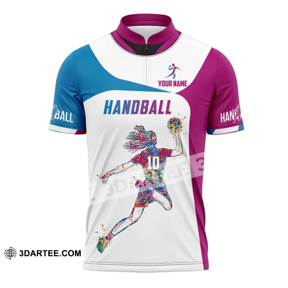 Woman Shirt Custom Name And Number Handball Polo Long Sleeve Club Uniform Lover Gift Zipper / S