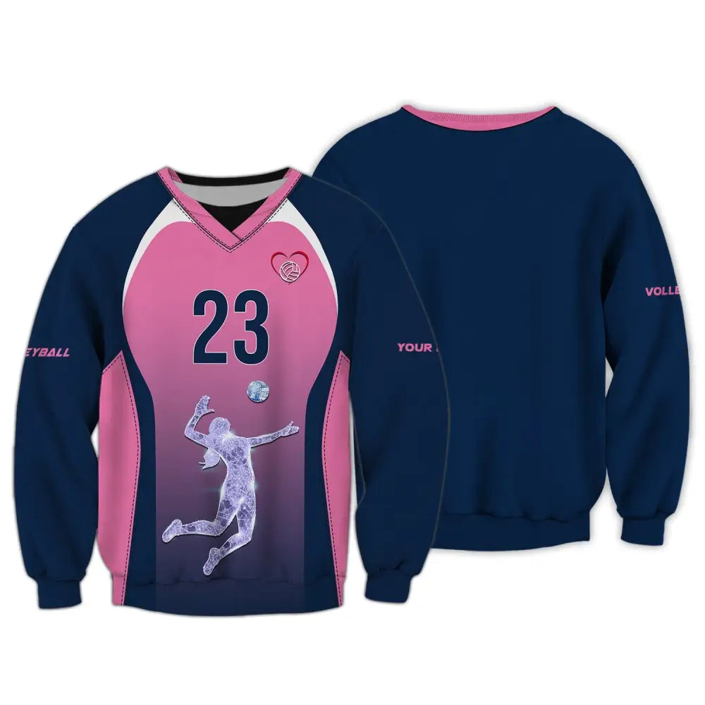 Woman Shirt Custom Name And Number Volleyball Hoodie Team T-Shirt Gift For Players Long Sleeve / S