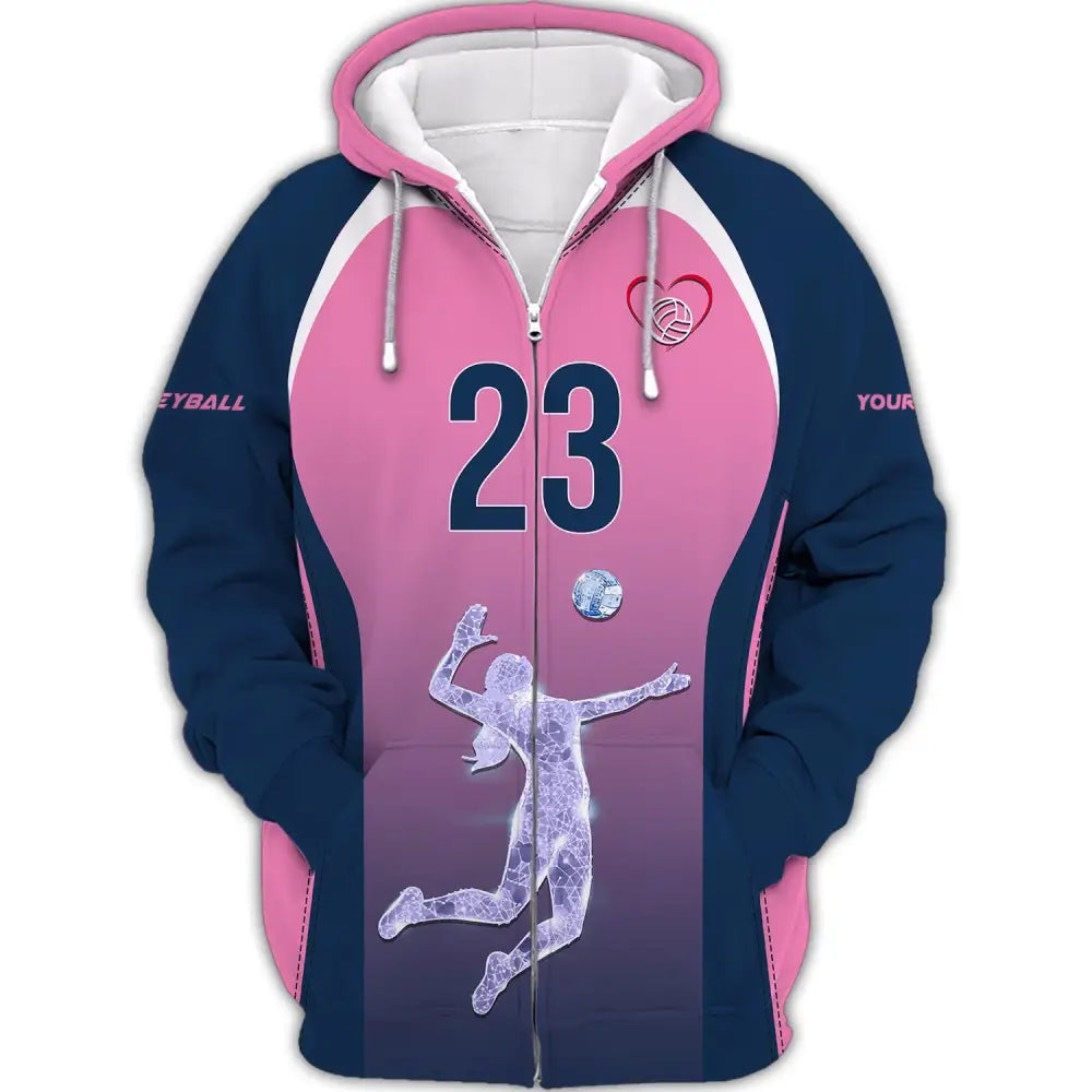 Woman Shirt Custom Name And Number Volleyball Hoodie Team T-Shirt Gift For Players Zipper / S
