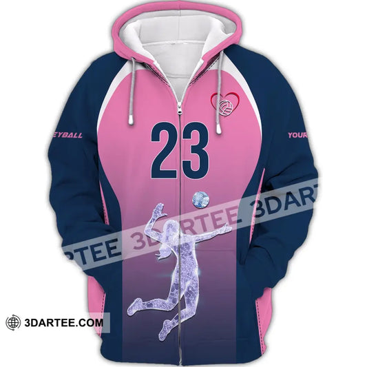 Woman Shirt Custom Name And Number Volleyball Hoodie Team T-Shirt Gift For Players Zipper / S