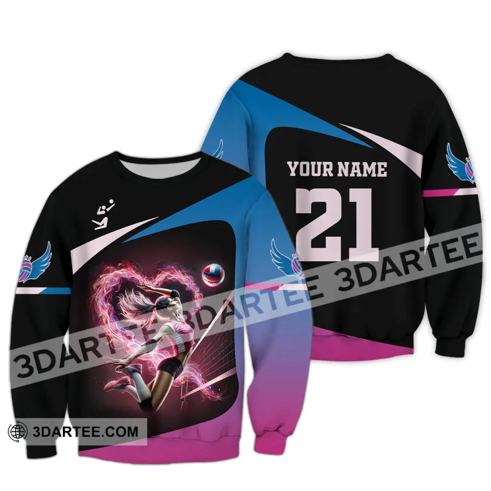 Woman Shirt Custom Name And Number Volleyball Love T-Shirt Long Sleeve / S T-Shirt