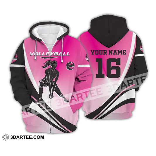 Woman Shirt Custom Name And Number Volleyball T-Shirt For Club Gift Players Zipper Hoodie / S