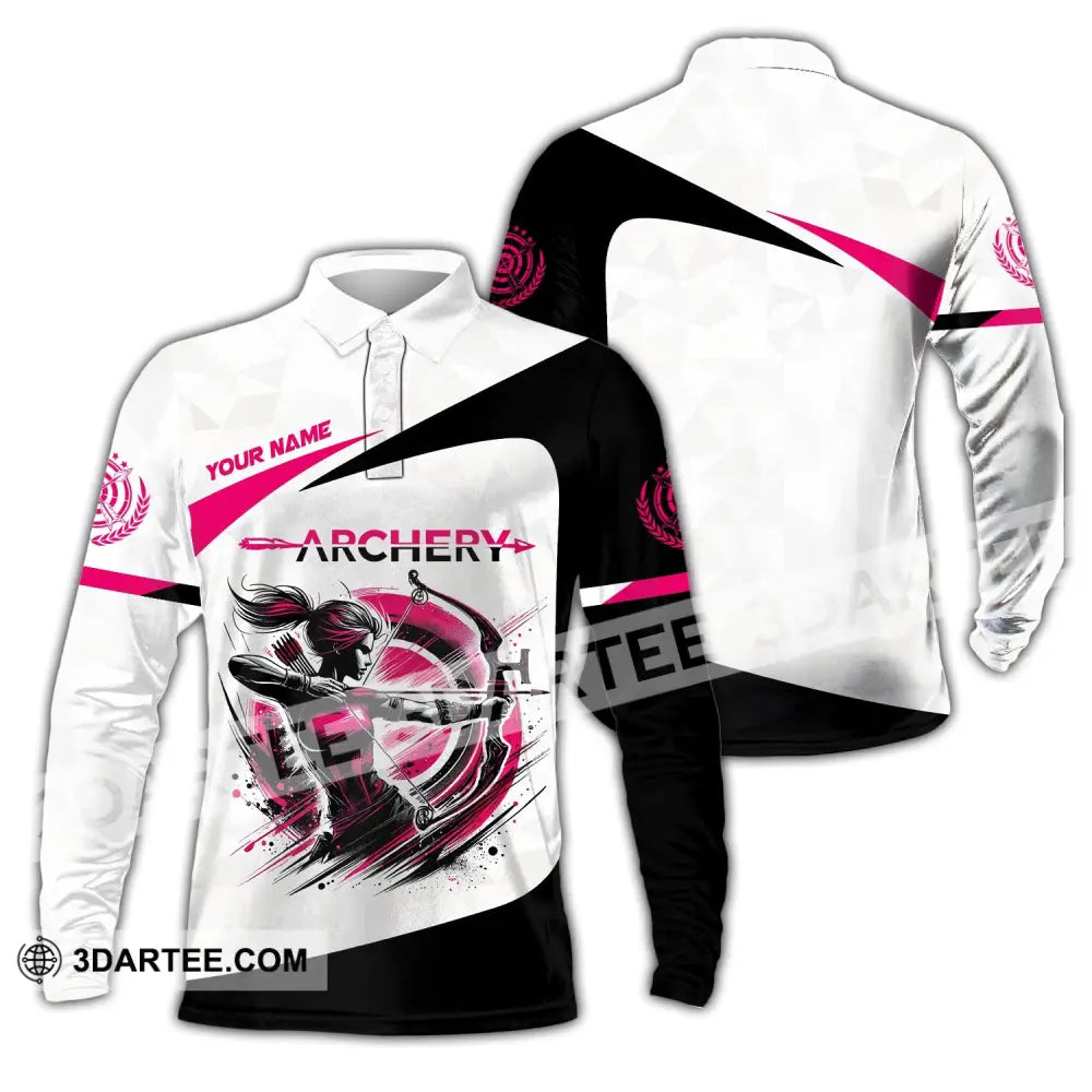 Woman Shirt Custom Name Archer Archery Team Uniform Gift Long Sleeve Polo / S T-Shirt