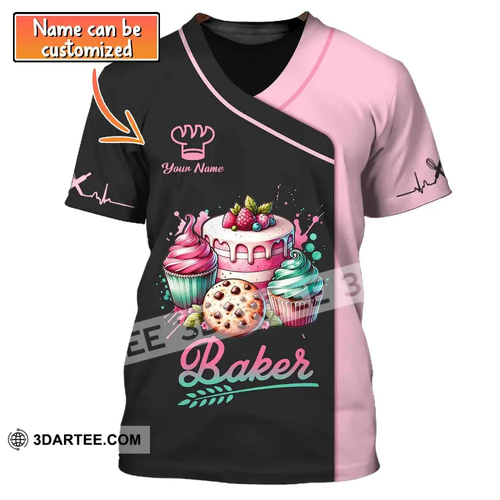 Woman Shirt Custom Name Baker Bakery Uniform Chef Baking Lovers Gift T-Shirt