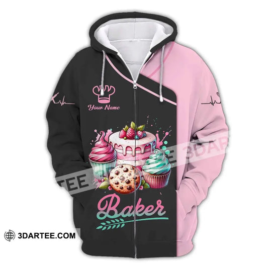 Woman Shirt Custom Name Baker Bakery Uniform Chef Baking Lovers Gift Zipper Hoodie / S T-Shirt