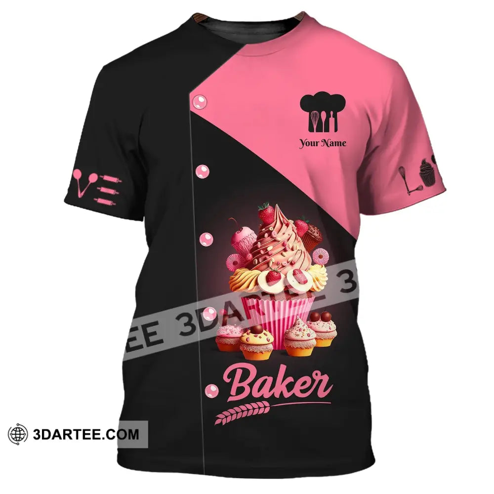 Woman Shirt Custom Name Bakery Baker Pink Cake Chef Apparel Baking Lovers Gift T-Shirt / S