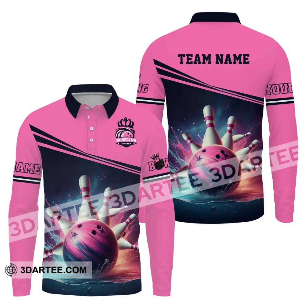 Woman Shirt - Custom Name Bowling Gift For Lovers Long Sleeve Polo / S T-Shirt