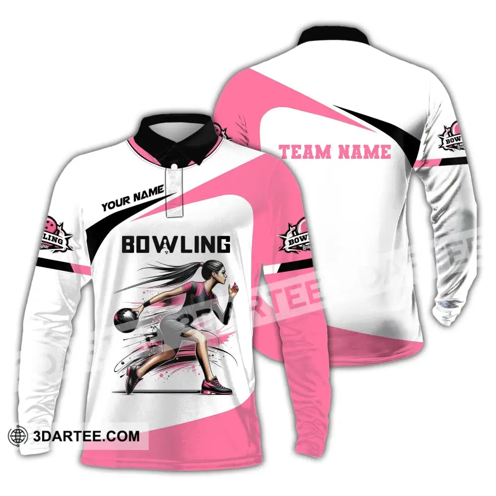 Woman Shirt Custom Name Bowling Zip Polo For Player T-Shirt Long Sleeve / S T-Shirt