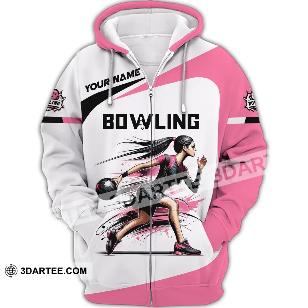 Woman Shirt Custom Name Bowling Zip Polo For Player T-Shirt Zipper Hoodie / S T-Shirt