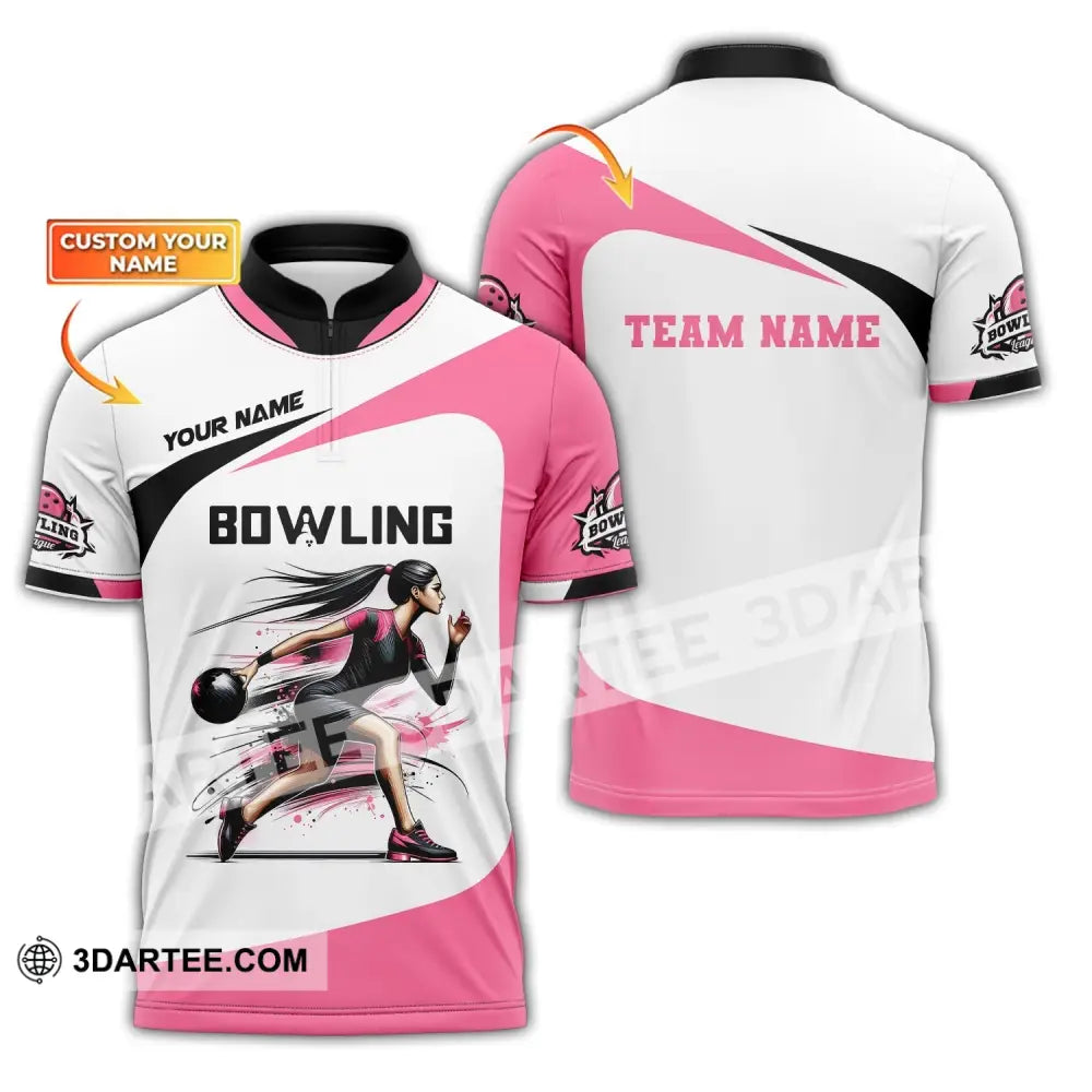 Woman Shirt Custom Name Bowling Zip Polo For Player T-Shirt Zipper / S T-Shirt