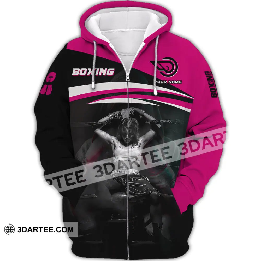 Woman Shirt Custom Name Boxing Long Sleeve T-Shirt Zipper Hoodie / S T-Shirt