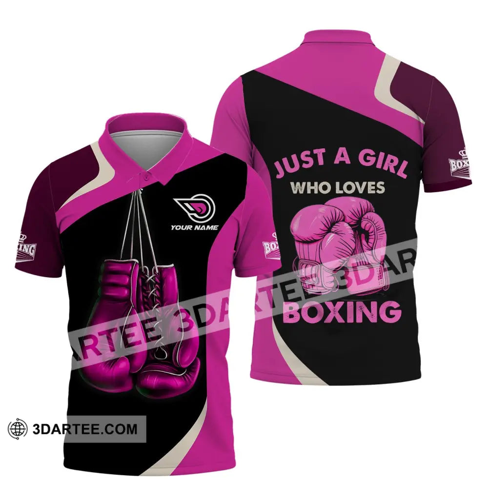 Woman Shirt - Custom Name Boxing Lover Girl T-Shirt Polo / S