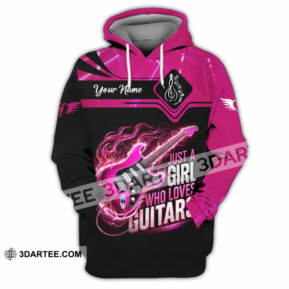 Woman Shirt Custom Name Guitarist Girl Guitar Love T-Shirt Hoodie / S T-Shirt