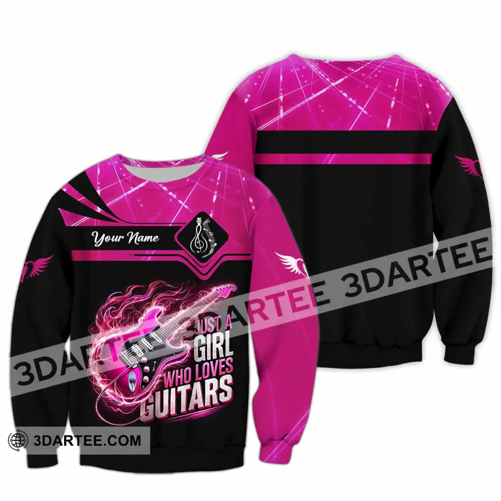 Woman Shirt Custom Name Guitarist Girl Guitar Love T-Shirt Long Sleeve / S T-Shirt